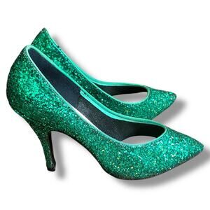 Vintage Green Glitter Stiletto Heels Dancin’ 6.5B Sparkle Party Pumps
